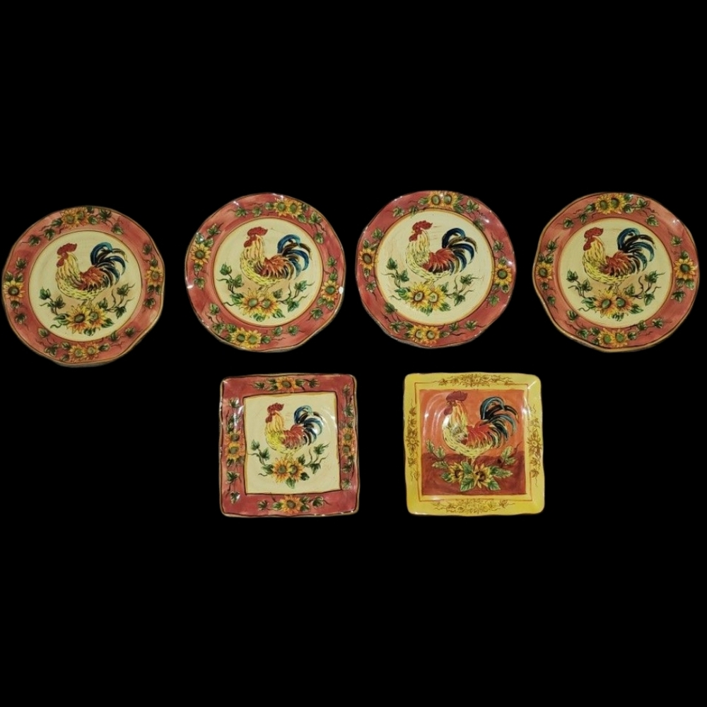 Rooster Themed Dinnerware Set - Red and Yellow